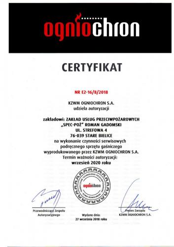 Certyfikat Ogniochron